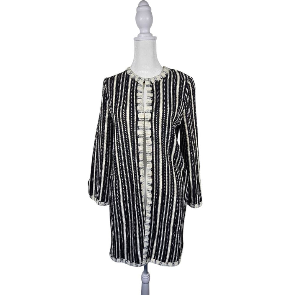 Missoni Black & Ivory Striped Knit Open Front Cardigan Sweater Size 6 IT 42 $600